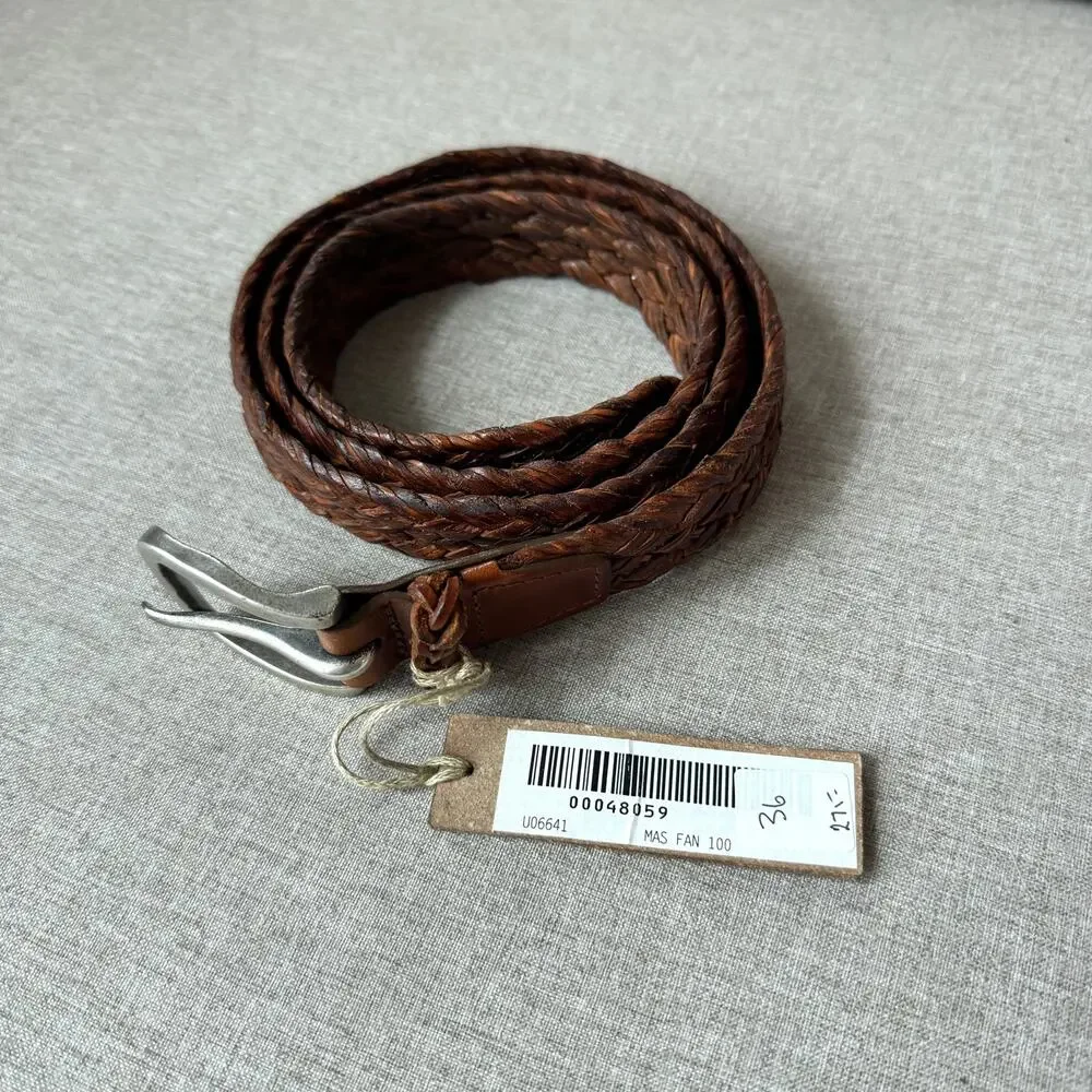Orciani Handmade Woven Braided Brown Leather Silver Buckle Belt 100 NEW Western